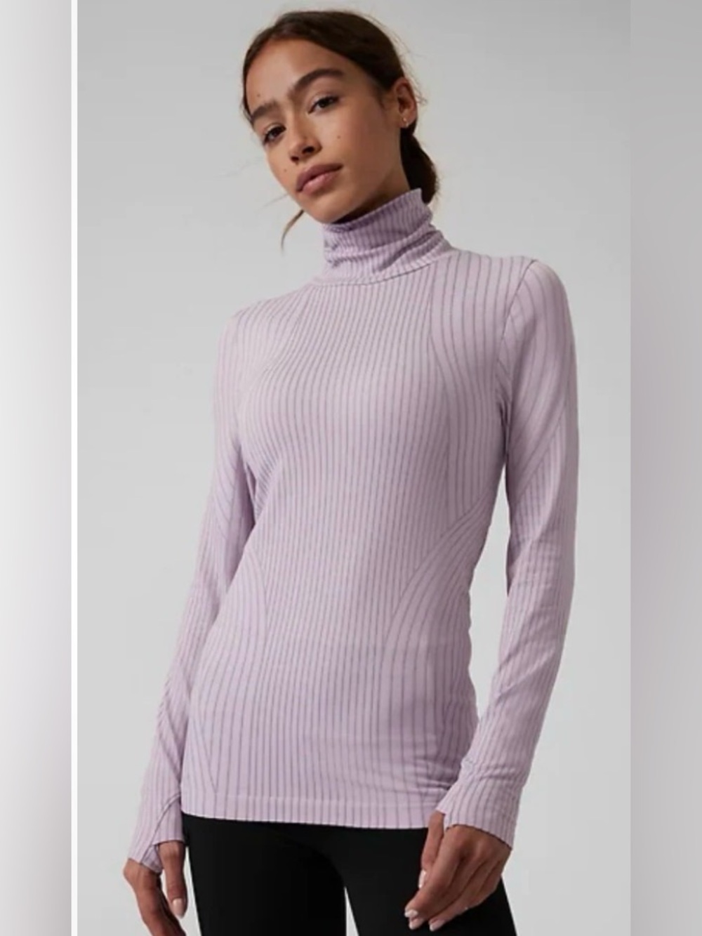 Athleta Flurry Endeavor Turtleneck Top Shasta Purple Grey Ribbed Baselayer XL